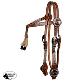Showman ® double stitched leather furturity knot rawhide braided headstall with horse hair tassel. - Country Scene Saddlery and Pet Supplies