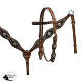 Showman ® double stitched leather headstall and breast collar set. - Country Scene Saddlery and Pet Supplies
