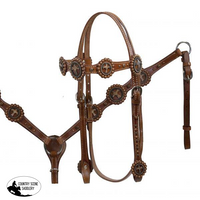 Showman ® Double Stitched Leather Vintage Cross Concho Headstall And Breast Collar Set.