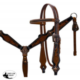 New! Showman ® Double Stitched Medium Leather Headstall And Breast Collar Set With Brushed Copper