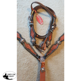New! Showman ® Double Stitched Medium Leather Headstall And Breast Collar Set With Brushed Copper