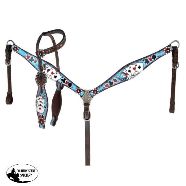 Showman ® Electric Aces One Ear Headstall And Breast Collar Set Western Tack Sets