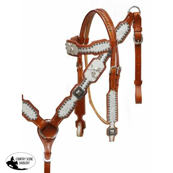New! ~ Showman ® Embossed Leather Headstall And Breast Collar Set.
