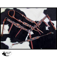 New! Showman ® Engraved Sunflower Leather Single Ear Headstall And Breastcollar Set.