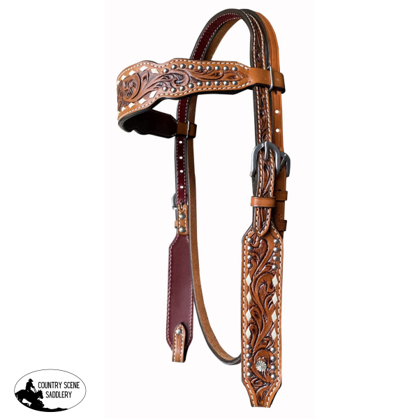 Showman ® Floral Tooled Browband Leather Headstall.