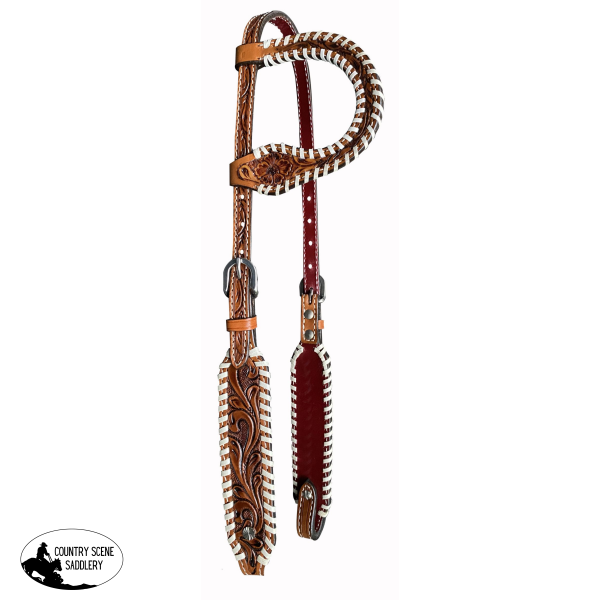 Showman ® Floral Tooled One Ear Rawhide Laced Leather Headstall