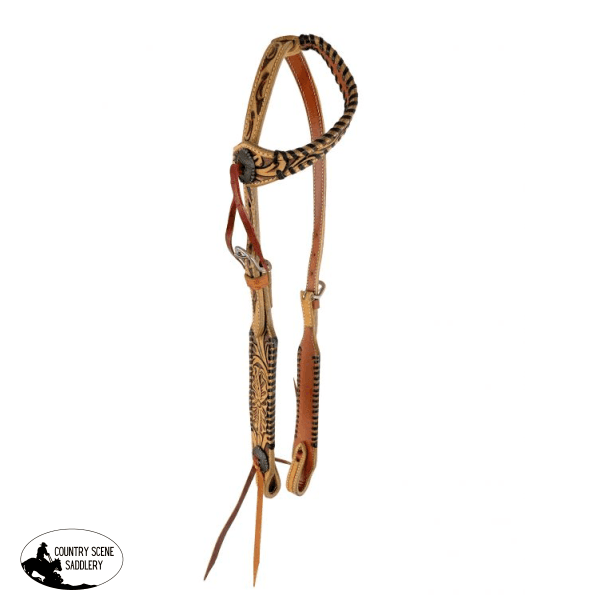 Showman ® Floral Tooled One Ear Rawhide Laced Leather Headstall. Halters