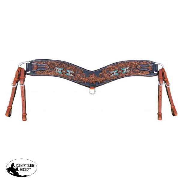 Showman ® Floral Tooled Tripping Collar With Beaded Inlay.