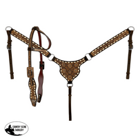 Showman ® Flower Tooled Buckstitch One Ear Headstall And Breast Collar Set Tack Sets