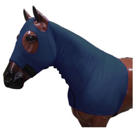 Showman ® Form Fitting Breathable Lycra® Hood With Zipper Neck. Elastic Bands Around Nose Equine