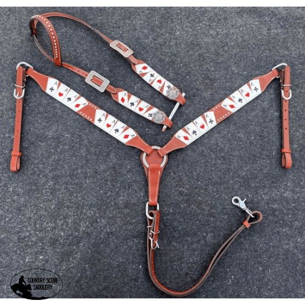 Showman ® Four Of A Kind Print One Ear Headstall And Breast Collar Set.