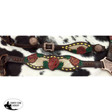 Showman ®® Gold snake print inlay with painted rose accent one ear headstall and breast collar set. - Country Scene Saddlery and Pet Supplies