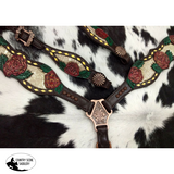 Showman ®® Gold snake print inlay with painted rose accent one ear headstall and breast collar set. - Country Scene Saddlery and Pet Supplies