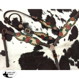 Showman ®® Gold snake print inlay with painted rose accent one ear headstall and breast collar set. - Country Scene Saddlery and Pet Supplies