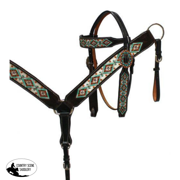 New! Showman ® Hair On Cowhide Inlay Headstall And Breast Collar.