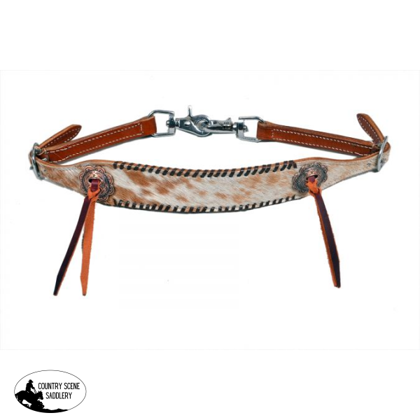 Showman ® Hair On Cowhide Leather Wither Strap With Black Rawhide Lacing.