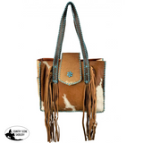 Showman® Hair on Cowhide Tote Bag with Fringe. - Country Scene Saddlery and Pet Supplies