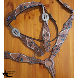 New! Showman ® Hand Painted Barrel Racer Design Headstall And Breast Collar Set With Conchos.