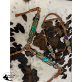 Showman ® Hand Painted Browband Headstall and Breastcollar Set with feather design. - Country Scene Saddlery and Pet Supplies