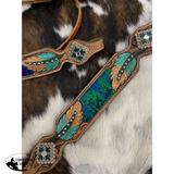 Showman ® Hand Painted Browband Headstall And Breastcollar Set With Feather Design. Bridle