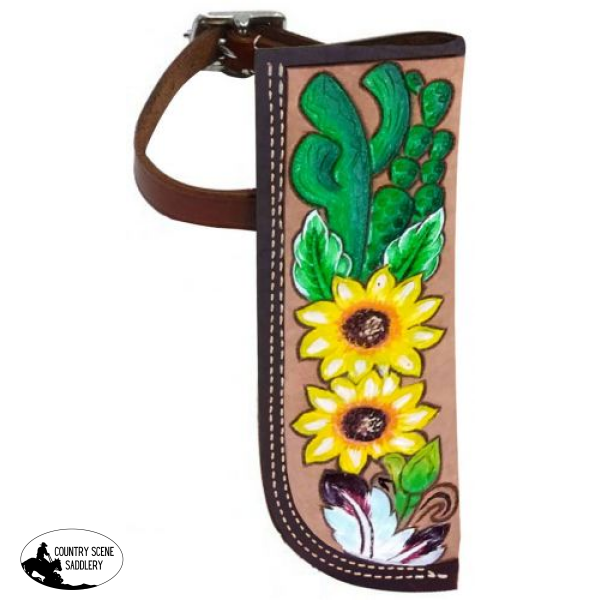 Showman ® Hand Painted Sunflower And Cactus Leather Flag Carrier. Saddle Accessories