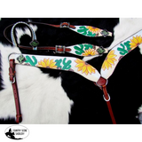 Showman ® Hand Painted Sunflower and Cactus Print One Ear Headstall and Breastcollar Set. - Country Scene Saddlery and Pet Supplies