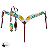 Showman ® Hand Painted Sunflower and Cactus Print One Ear Headstall and Breastcollar Set. - Country Scene Saddlery and Pet Supplies