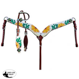 Showman ® Hand Painted Sunflower And Cactus Print One Ear Headstall Breastcollar Set.