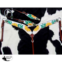 Showman ® Hand Painted Sunflower And Cactus Print One Ear Headstall Breastcollar Set.