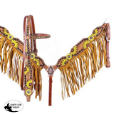 New! Showman ® Hand Painted Sunflower Brow Band Headstall And Breast Collar Set With Conchos. #