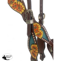 New! Showman ® Hand Painted Sunflower Headstall And Breastcollar.