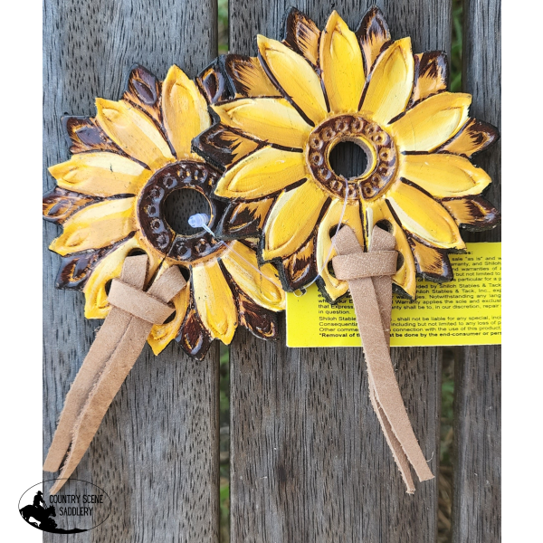 Showman ® Hand Painted Sunflower Leather Bit Guards. Bit Guards