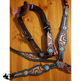 New! Showman ® Hand Painted Sunflower Leather One Ear Headstall And Breastcollar Set.