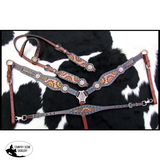 New! Showman ® Hand Painted Sunflower Leather One Ear Headstall And Breastcollar Set.