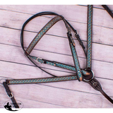 Showman ® Hand Painted Turquoise Floral Painted Headstall and Breast Collar Set. - Country Scene Saddlery and Pet Supplies