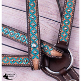 New! Showman ® Hand Painted Turquoise Floral Headstall And Breast Collar Set.