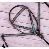 Showman ® Hand Painted Turquoise Floral Painted Headstall and Breast Collar Set. - Country Scene Saddlery and Pet Supplies