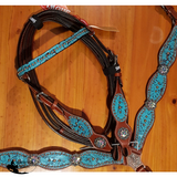 Showman ® Headstall and Breast Collar Set with Teal and Brown Filigree Print. - Country Scene Saddlery and Pet Supplies