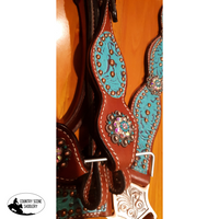New! Showman ® Headstall And Breast Collar Set With Teal Brown Filigree Print.