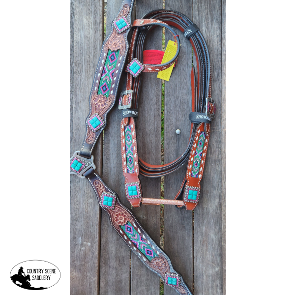 Showman® Headstall And Breast Collar With Beaded Inlay.