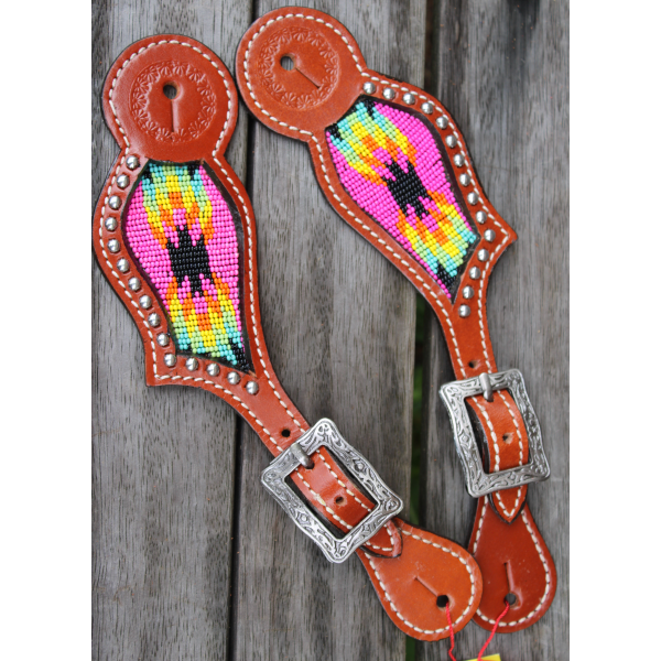 Showman ® Hot Pink Navajo beaded inlay Spur Strap.