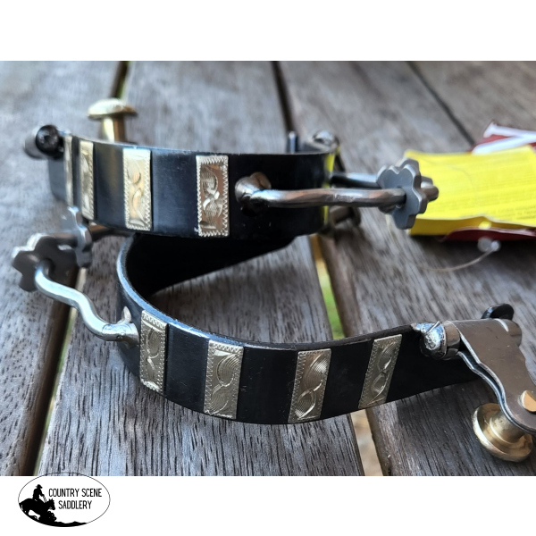 Showman ® Ladies Black Steel Bumper Rowel Spur With Silver Overlays.