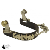New! Showman ® Ladies Black Steel Bumper Rowel Spur With Silver Overlays.