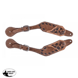 Showman ® Ladies Chocolate Rough Out Leather spur straps with Black buck stitch trim - Country Scene Saddlery and Pet Supplies