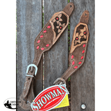 Showman ® Ladies Chocolate Rough Out Leather spur straps with Pink buck stitch trim - Country Scene Saddlery and Pet Supplies