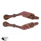 Showman ® Ladies Chocolate Rough Out Leather spur straps with Pink buck stitch trim - Country Scene Saddlery and Pet Supplies