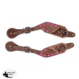 Showman ® Ladies Chocolate Rough Out Leather spur straps with Pink buck stitch trim - Country Scene Saddlery and Pet Supplies