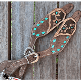 Showman ® Ladies Chocolate Rough Out Leather spur straps with Teal buck stitch trim - Country Scene Saddlery and Pet Supplies