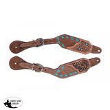 Showman ® Ladies Chocolate Rough Out Leather spur straps with Teal buck stitch trim - Country Scene Saddlery and Pet Supplies