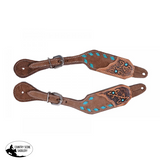 Showman ® Ladies Chocolate Rough Out Leather Spur Straps With Teal Buck Stitch Trim Wither Strap